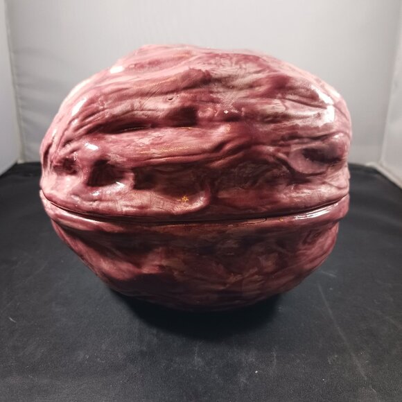 Vintage 80's Walnut Shaped Ceramic Nut Cookie Jar with Lid RARE - Picture 1 of 14
